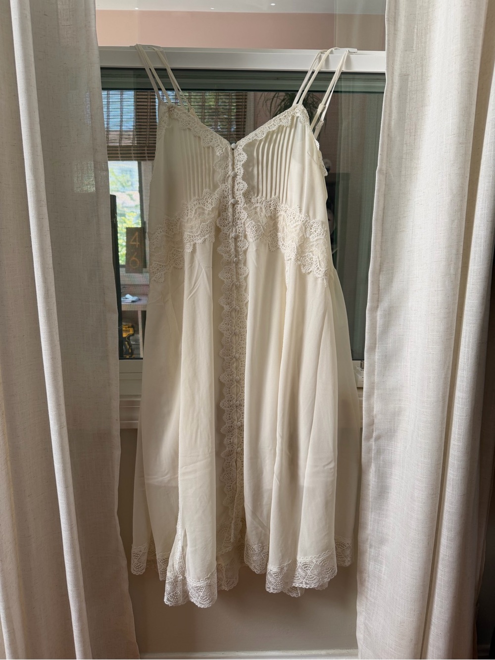 Ivory Lace-Trim Slip Dress with Double Straps